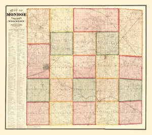 Vintage Map of Monroe County, Wisconsin 1877