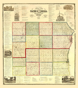 Vintage Map of Kenosha County, Wisconsin 1873