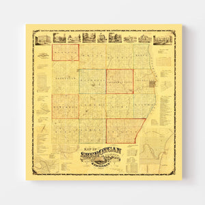 Vintage Map of Sheboygan County, Wisconsin 1862