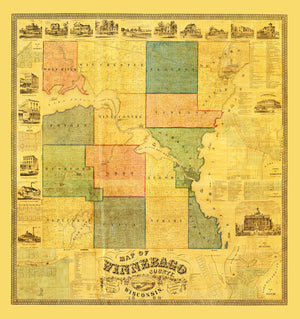Vintage Map of Winnebago County, Wisconsin 1862