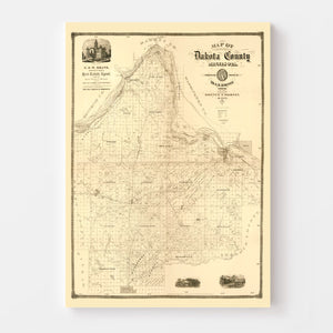 Vintage Map of Dakota County, Minnesota 1874