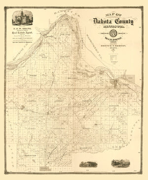 Vintage Map of Dakota County, Minnesota 1874