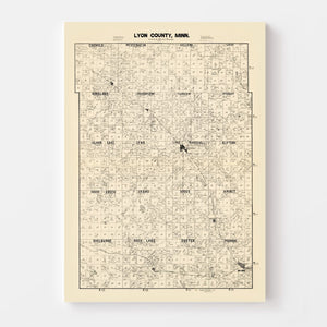 Vintage Map of Lyon County, Minnesota 1884