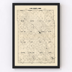 Vintage Map of Lyon County, Minnesota 1884