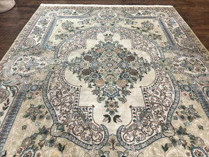 Pak Persian Rug 8 x 10.6, Elegant Oriental Carpet, Floral Medallion, Vintage Handmade Wool Rug, FIne 240 KPSI