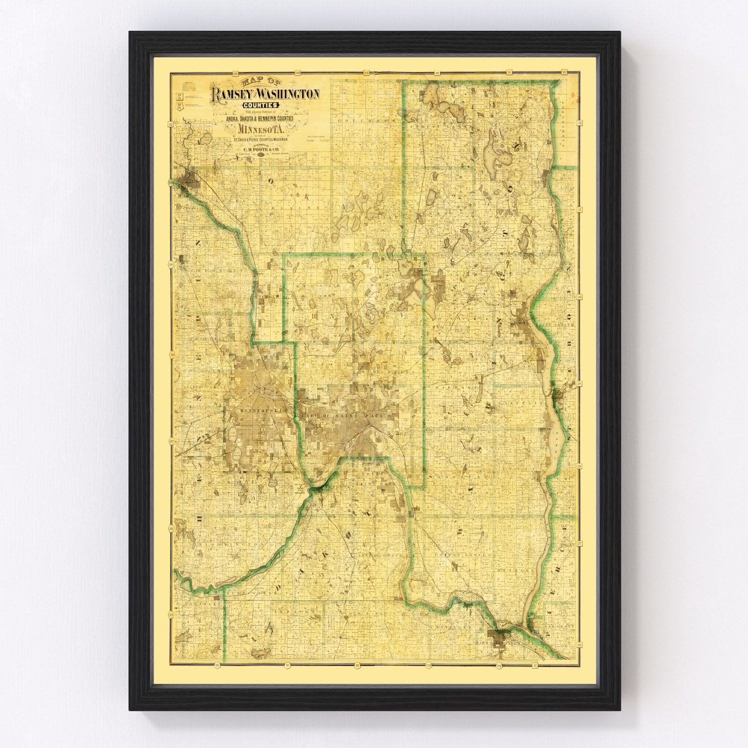 Vintage Map of Washington County, Minnesota 1887