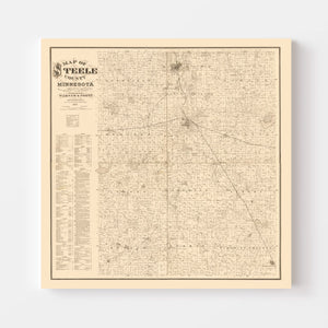 Vintage Map of Steele County, Minnesota 1879