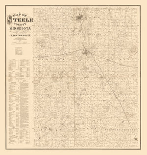Vintage Map of Steele County, Minnesota 1879