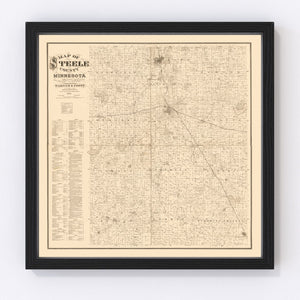 Vintage Map of Steele County, Minnesota 1879
