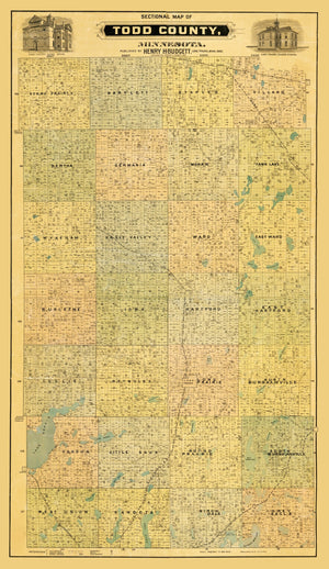 Vintage Map of Todd County, Minnesota 1890