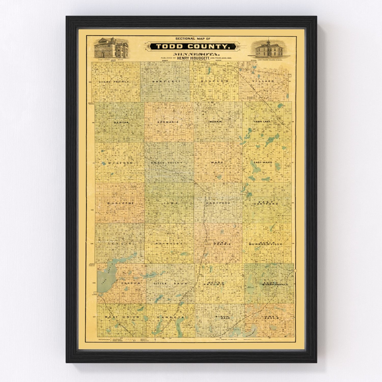 Vintage Map of Todd County, Minnesota 1890