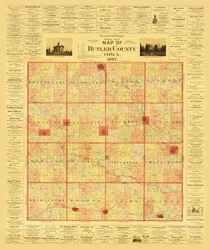 Vintage Map of Butler County, Iowa 1897