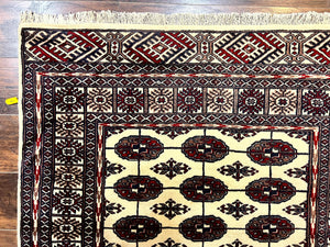 Pakistani Bokhara Rug 4x6, Turkoman Carpet, Vintage Handmade Wool Rug, Ivory