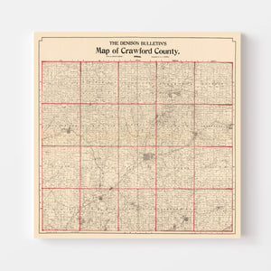 Vintage Map of Crawford County, Iowa 1898
