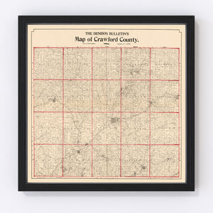 Vintage Map of Crawford County, Iowa 1898