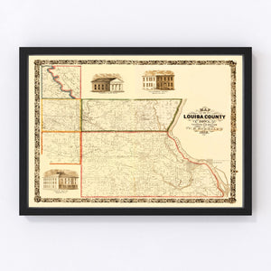 Vintage Map of Louisa County, Iowa 1858