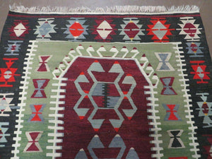 3' 8" X 5' Vintage Turkish Kilim Handmade Flat Weave Wool Rug Veg Dyes