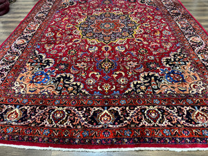 Red Persian Mashad Rug 10x13 - Floral Medallion Signed By Masterweaver
