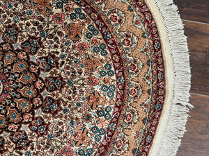 Round Silk Rug 3x3, Extremely Fine 580 KSPI, Sino Persian Round Handmade Carpet, Silk on Silk