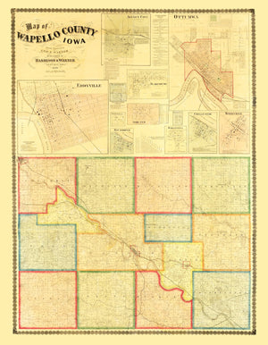 Vintage Map of Wapello County, Iowa 1870