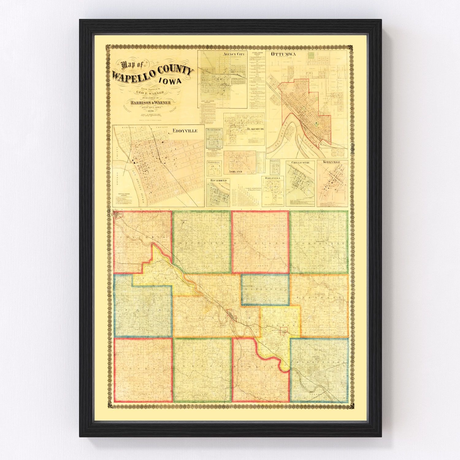 Vintage Map of Wapello County, Iowa 1870
