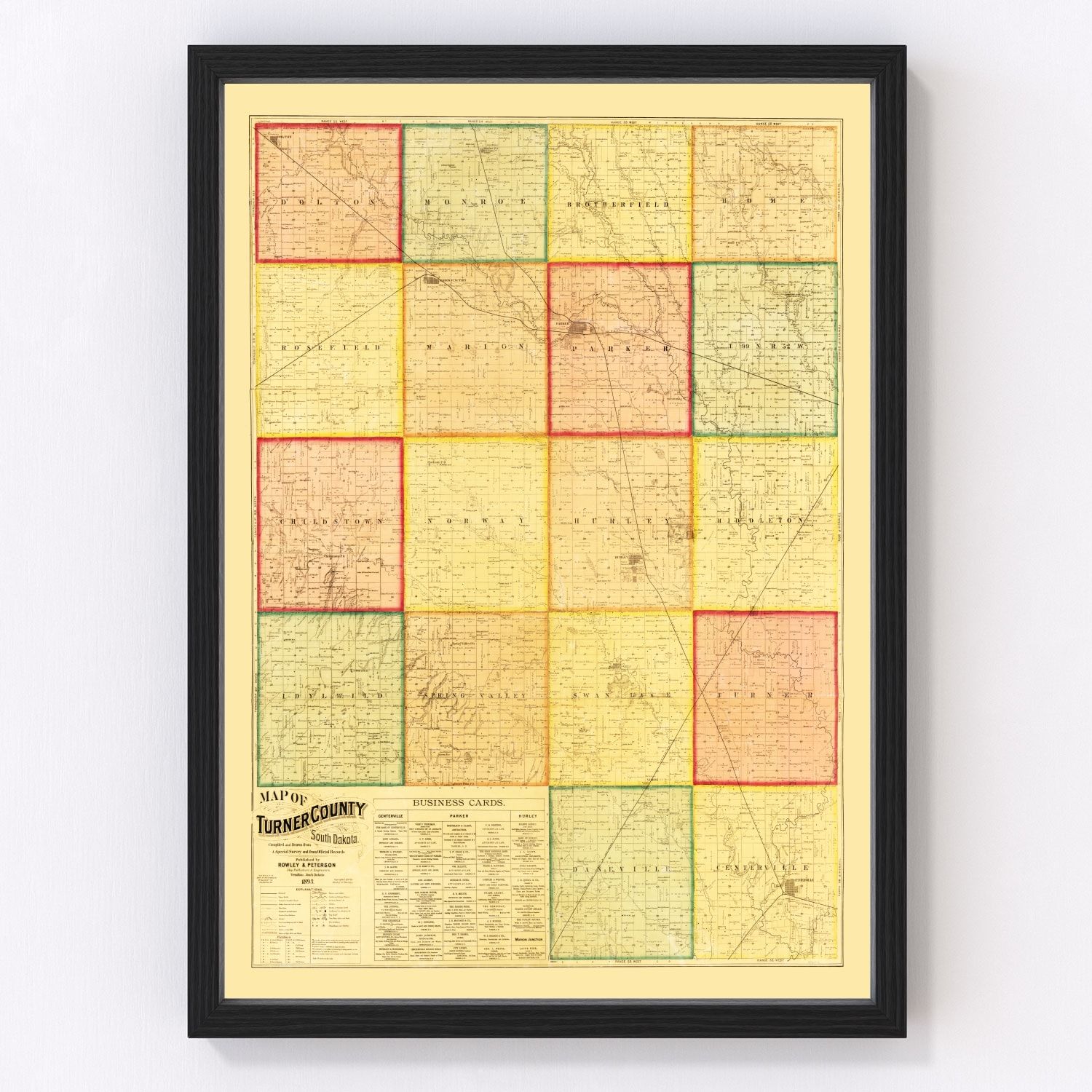 Vintage Map of Turner County, South Dakota 1893
