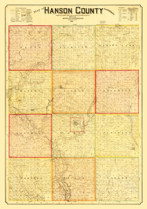 Vintage Map of Hanson County, South Dakota 1893
