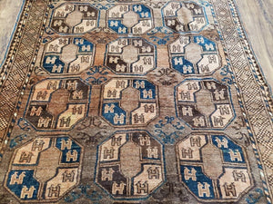 Antique Afghan Tribal Area Rug 4' x 7' 8", Afghanistan Bashir Oriental Carpet, Hand-Knotted Brown Vintage Rug, Wool on Wool Corridor Rug
