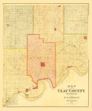Vintage Map of Clay County, Missouri 1887