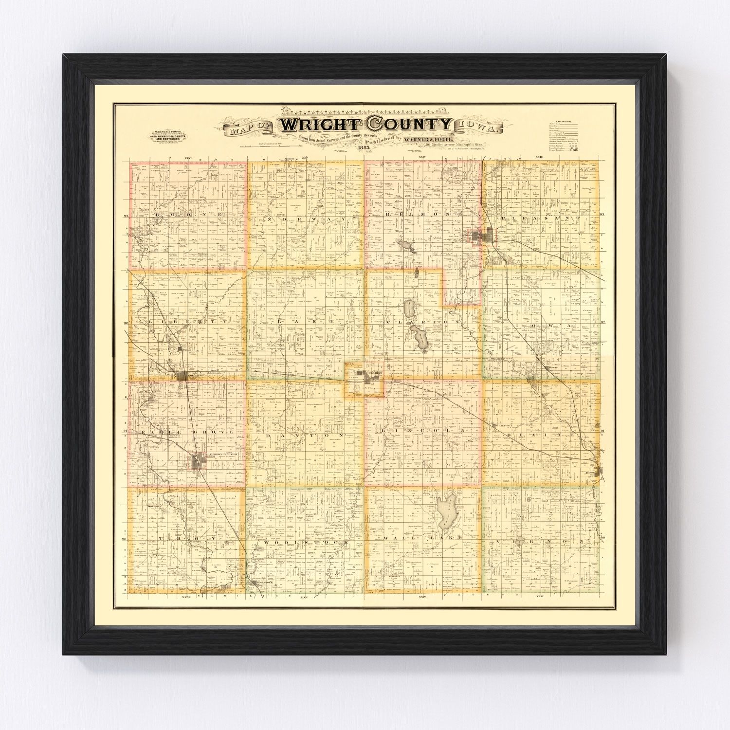 Vintage Map of Wright County, Iowa 1885