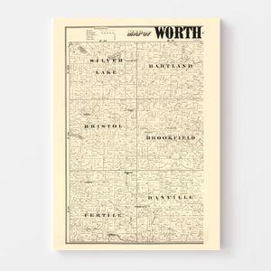 Vintage Map of Worth County, Iowa 1894