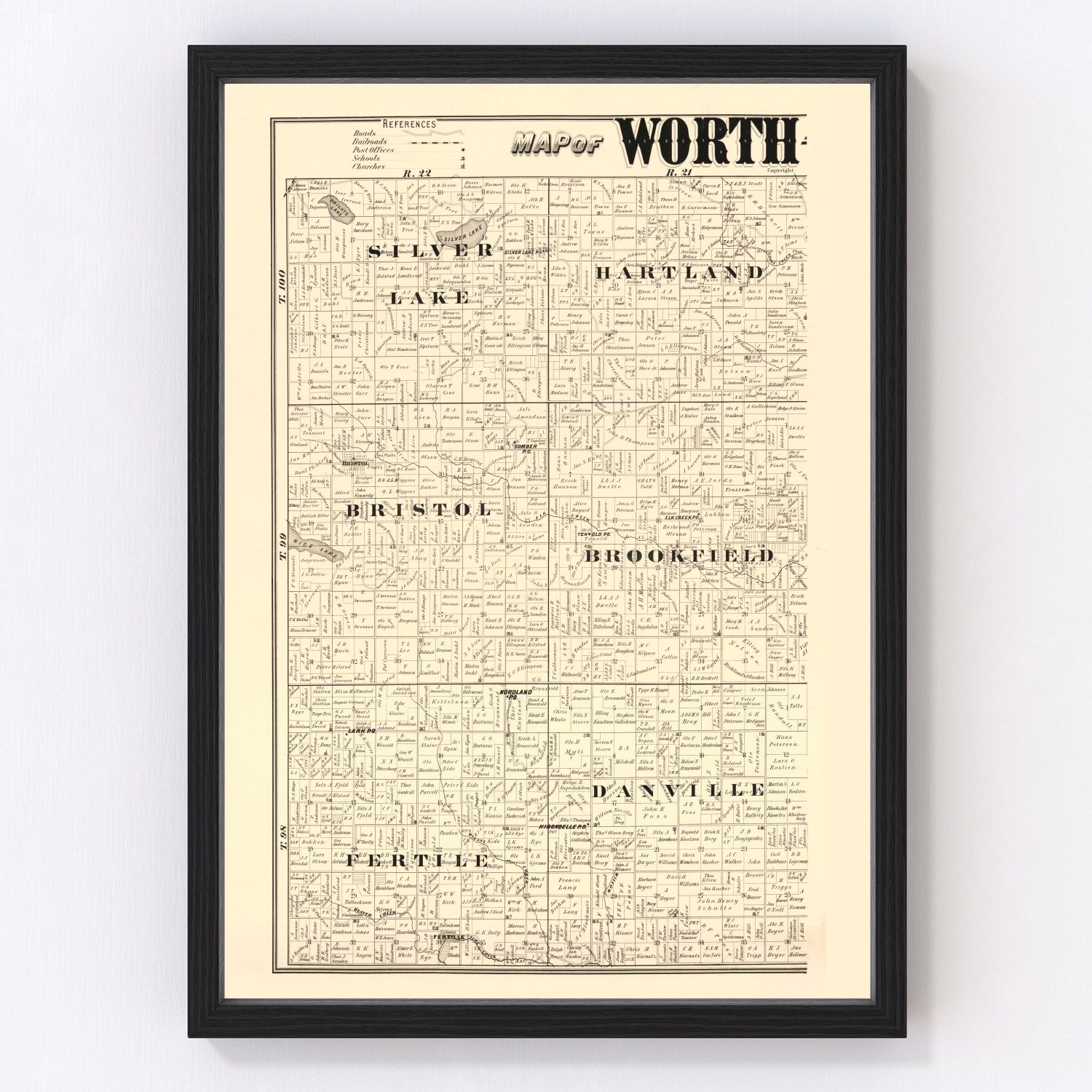 Vintage Map of Worth County, Iowa 1894