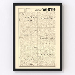 Vintage Map of Worth County, Iowa 1894