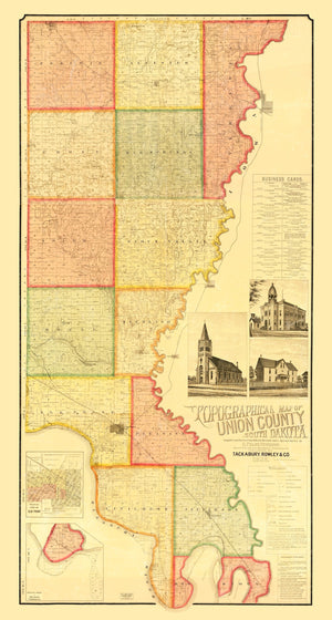 Vintage Map of Union County, South Dakota 1892