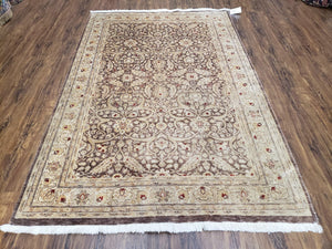 Vintage Pak-Persian Area Rug 4.7 x 7.2 Wool Hand-Knotted Beige & Brown Oriental Pakistani Peshawar Carpet 4x6 - 5x7 Decorative Farmhouse Rug