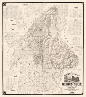Vintage Map of Butte County, California 1886