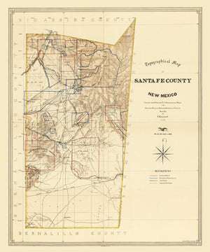 Vintage Map of Santa Fe County, New Mexico 1888
