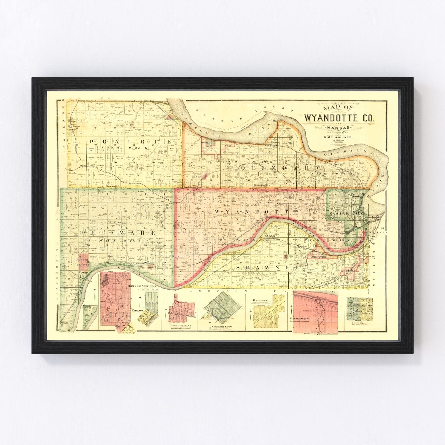 Vintage Map of Wyandotte County, Kansas 1887