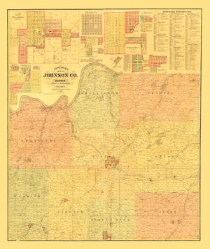 Vintage Map of Johnson County, Kansas 1886
