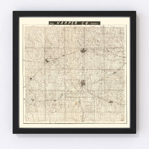 Vintage Map of Harper County, Kansas 1893