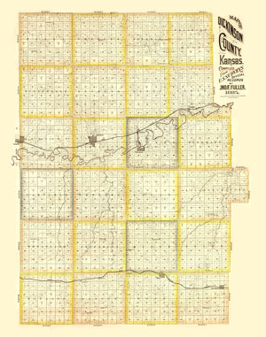 Vintage Map of Dickinson County, Kansas 1885