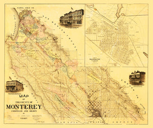 Vintage Map of Monterey County, California 1877