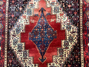 Antique Persian Kurdish Senneh Rug 4x5 Tribal Carpet Wool Geometric Medallion