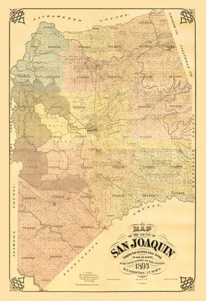 Vintage Map of San Joaquin County, California 1894