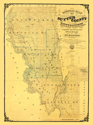 Vintage Map of Sutter County, California 1873
