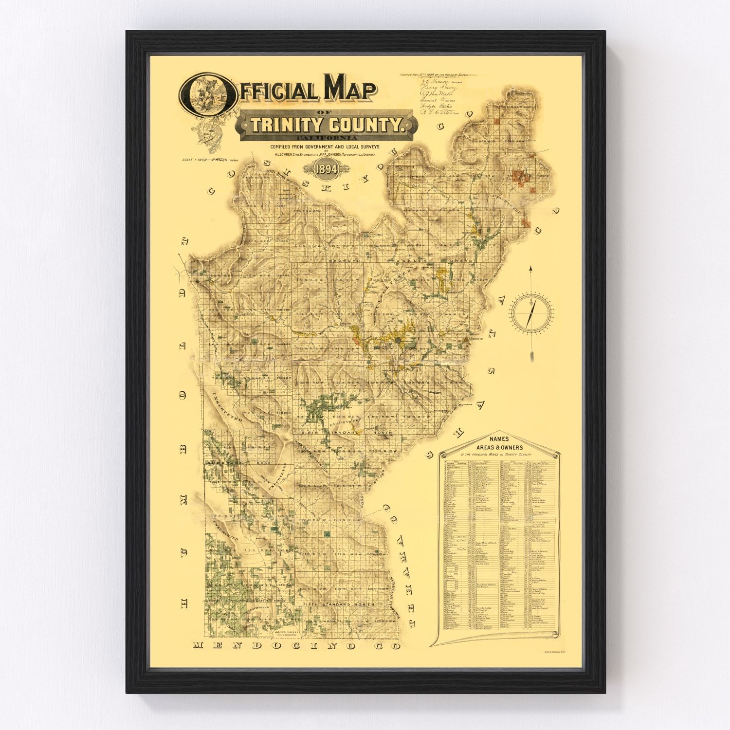 Vintage Map of Trinity County, California 1894