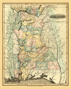 Vintage Map of Alabama 1826