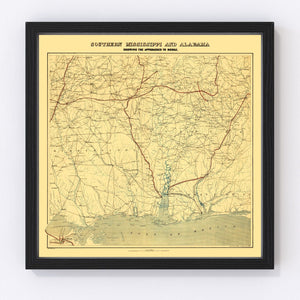 Vintage Map of Alabama 1863
