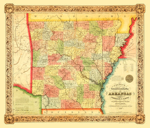 Vintage Map of Arkansas 1854