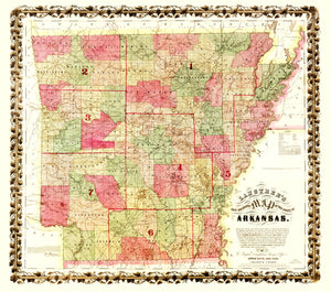 Vintage Map of Arkansas 1866